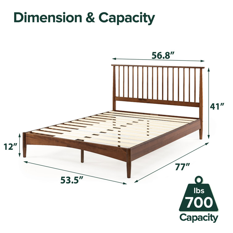 Full Mid-Century Modern Brown Wood Platform Bed