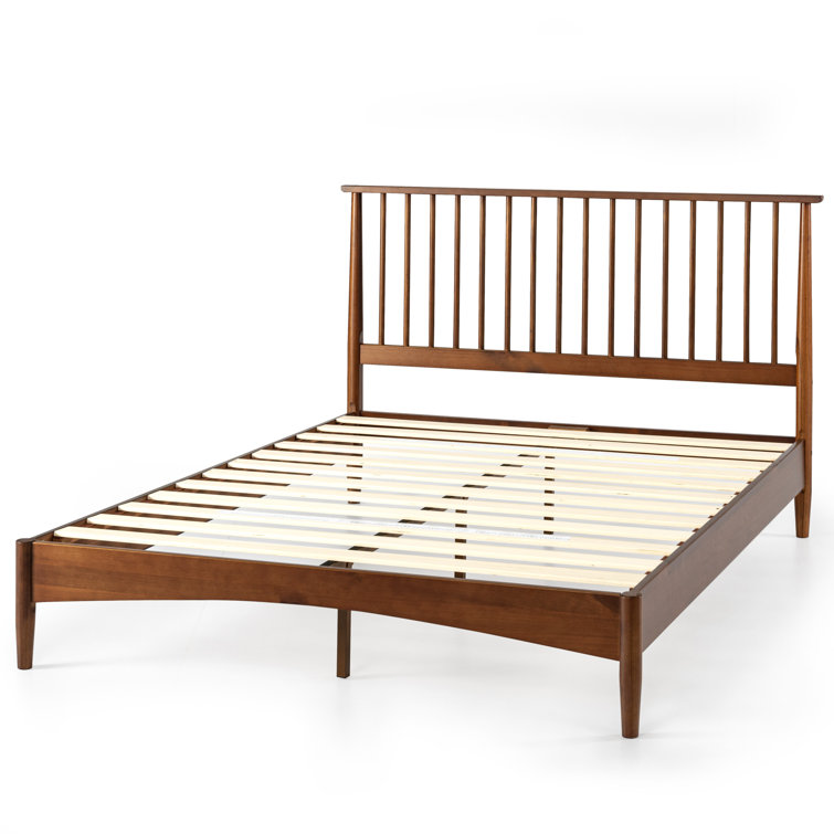 Elegant Mid-Century King Platform Bed with Wood Spindle Headboard