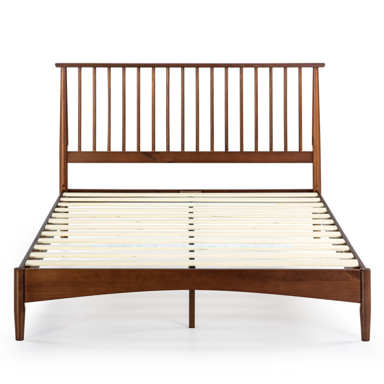 Elegant Mid-Century King Platform Bed with Wood Spindle Headboard