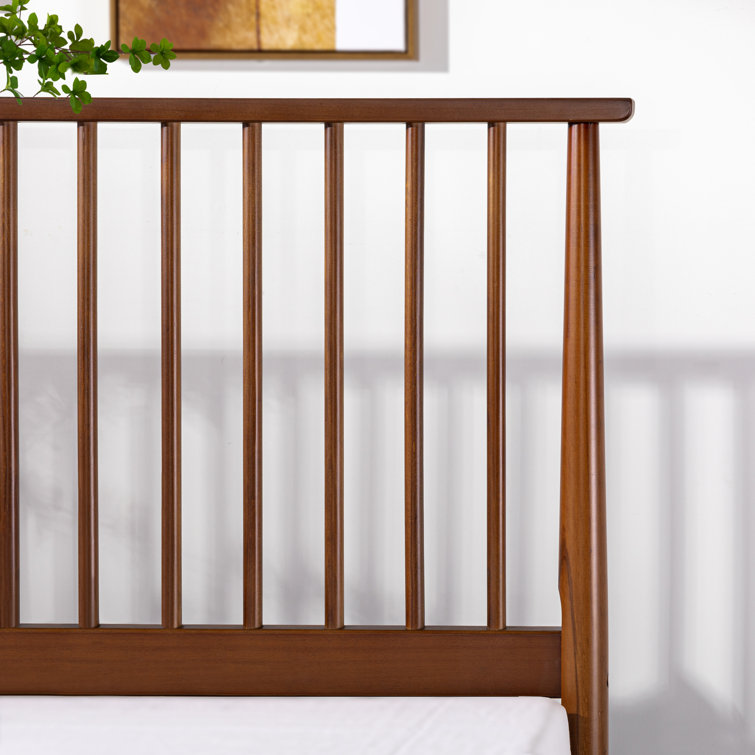 Elegant Mid-Century King Platform Bed with Wood Spindle Headboard