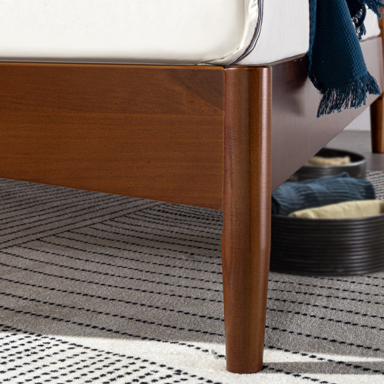 Elegant Mid-Century King Platform Bed with Wood Spindle Headboard