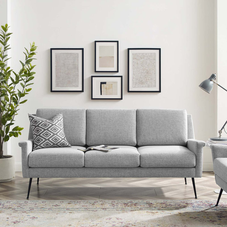 Light Gray Fabric Sofa with Removable Cushions and Sloped Arms