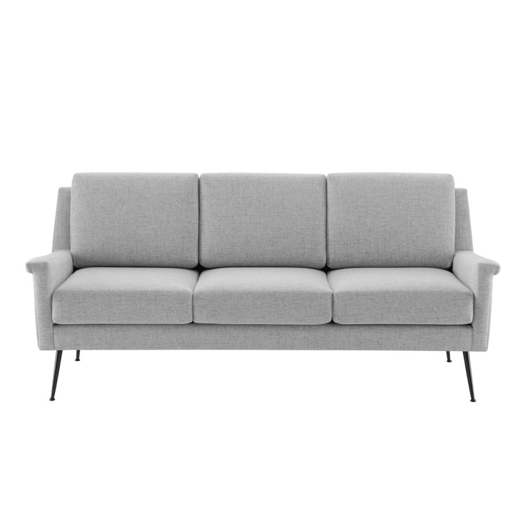 Light Gray Fabric Sofa with Removable Cushions and Sloped Arms