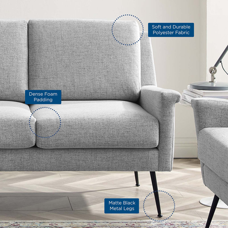 Light Gray Fabric Sofa with Removable Cushions and Sloped Arms