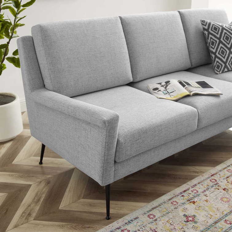 Light Gray Fabric Sofa with Removable Cushions and Sloped Arms