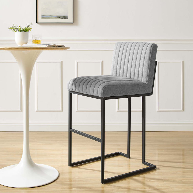 Light Gray Channel Tufted Metal Counter Stool