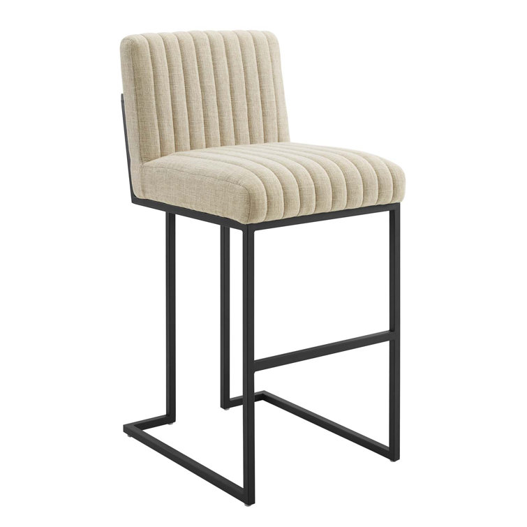 Light Gray Channel Tufted Metal Counter Stool