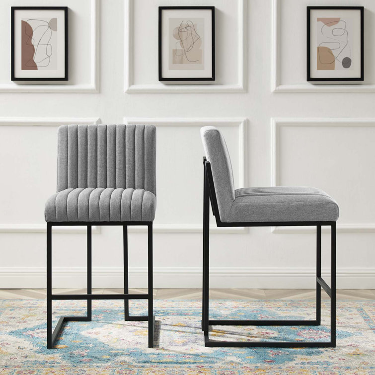 Light Gray Channel Tufted Metal Counter Stool
