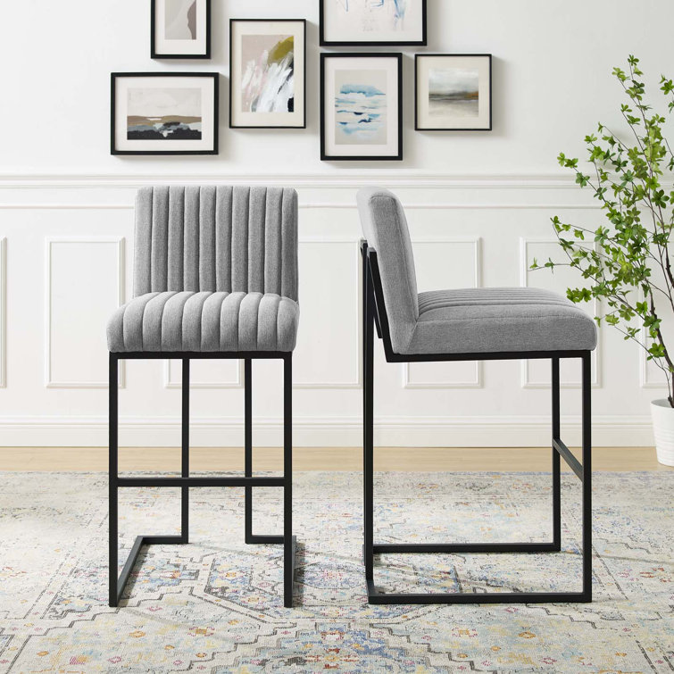 Light Gray Channel Tufted Metal Counter Stool