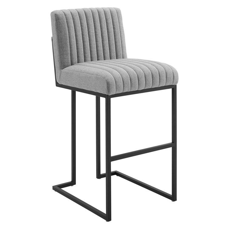 Light Gray Channel Tufted Metal Counter Stool