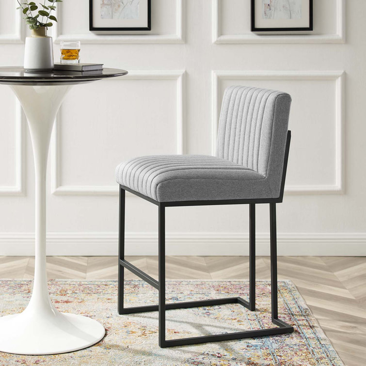 Light Gray Channel Tufted Metal Counter Stool