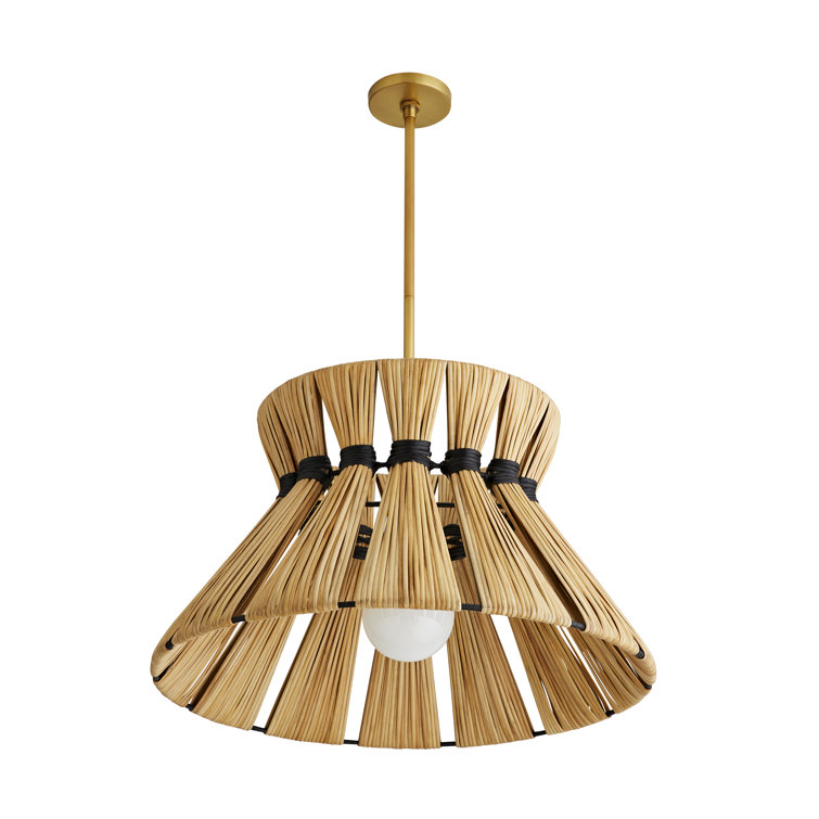 Harvey 19" Hand-Wrapped Rattan Pendant with Brass Accents