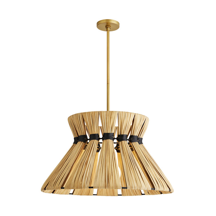 Harvey 19" Hand-Wrapped Rattan Pendant with Brass Accents