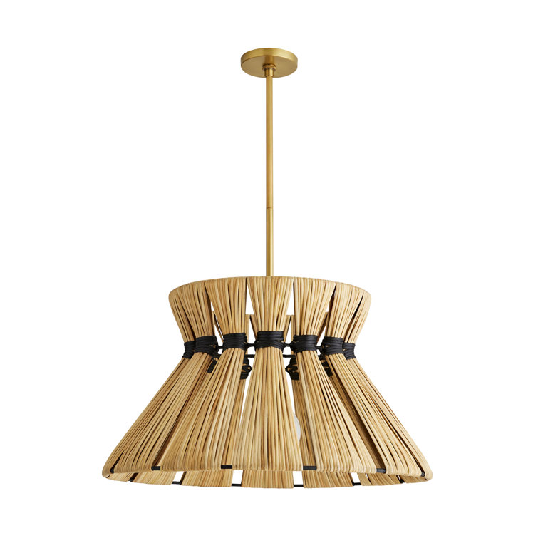 Harvey 19" Hand-Wrapped Rattan Pendant with Brass Accents