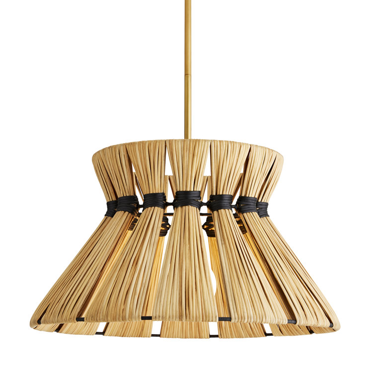 Harvey 19" Hand-Wrapped Rattan Pendant with Brass Accents