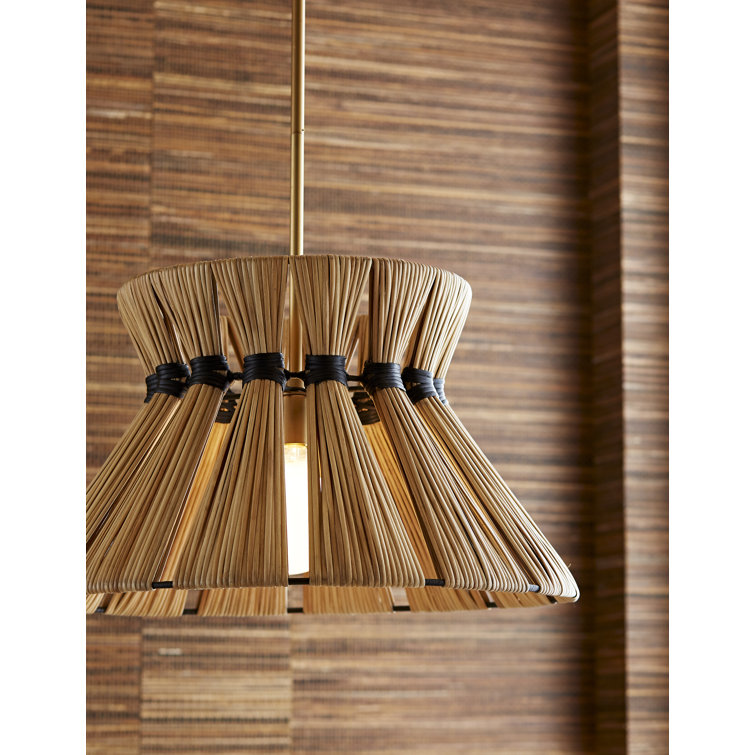 Harvey 19" Hand-Wrapped Rattan Pendant with Brass Accents