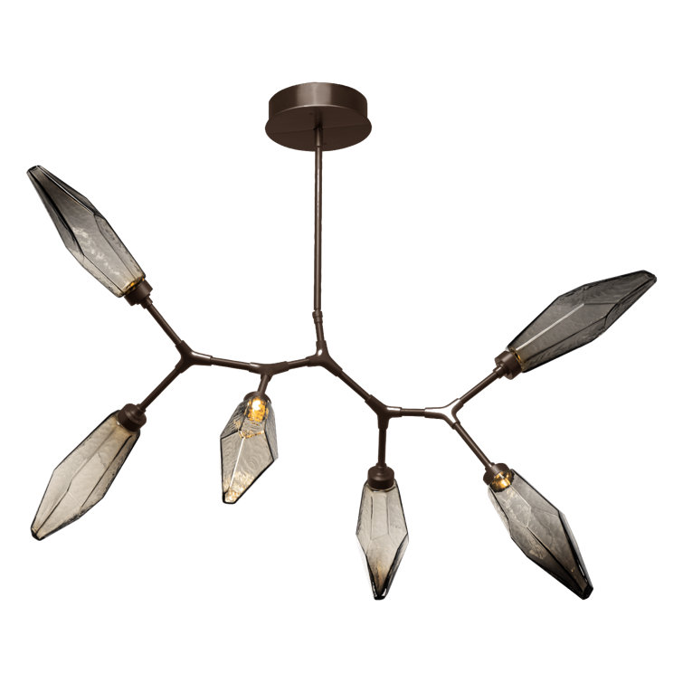 Flat Bronze Rock Crystal 6-Light Modern Branch Dining Chandelier