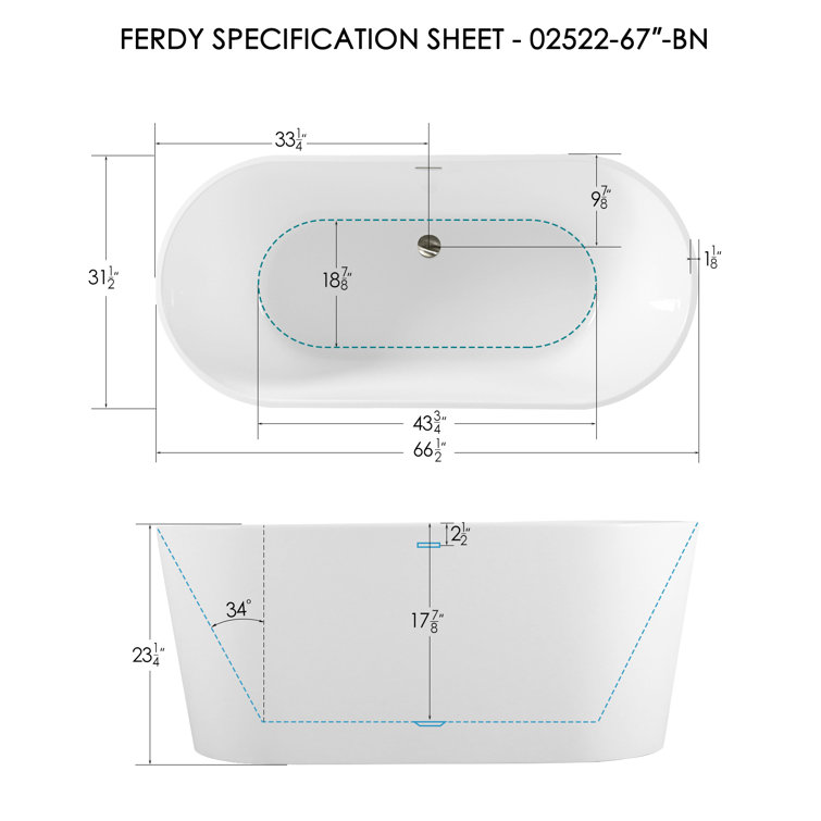 Shangri-La 67'' White Acrylic Freestanding Soaking Bathtub