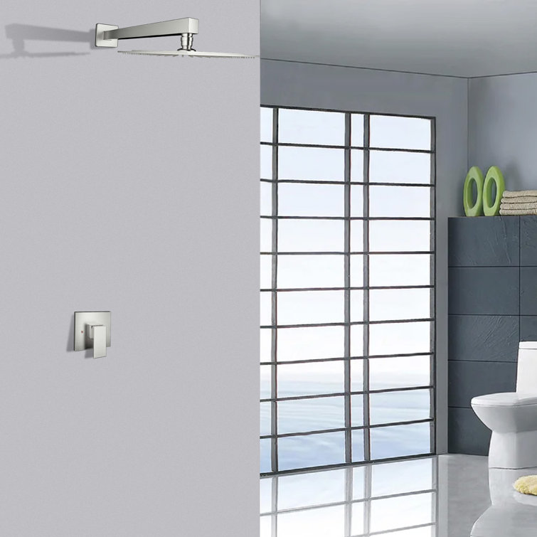 Brushed Nickel Square Rain Shower Head with Single Lever Handle