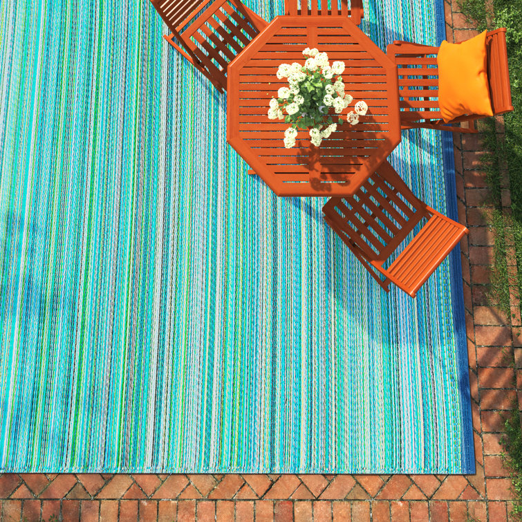 Ackley Striped Teal Aqua/Blue/Green Indoor / Outdoor Area Rug