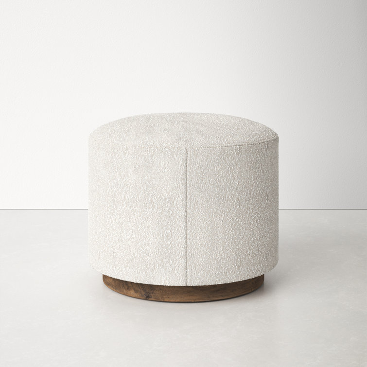 Knoll Natural Round Upholstered Ottoman with Wood Base