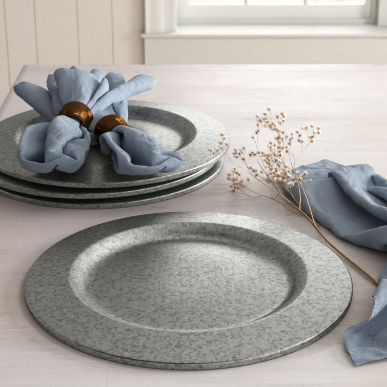 Galvanized Round Metal Charger Plate Set of 4