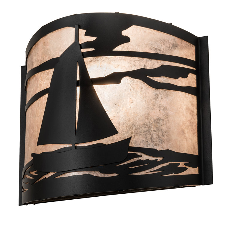 Leeward Sailboat 12" Textured Black Wall Sconce with Silver Mica Diffuser