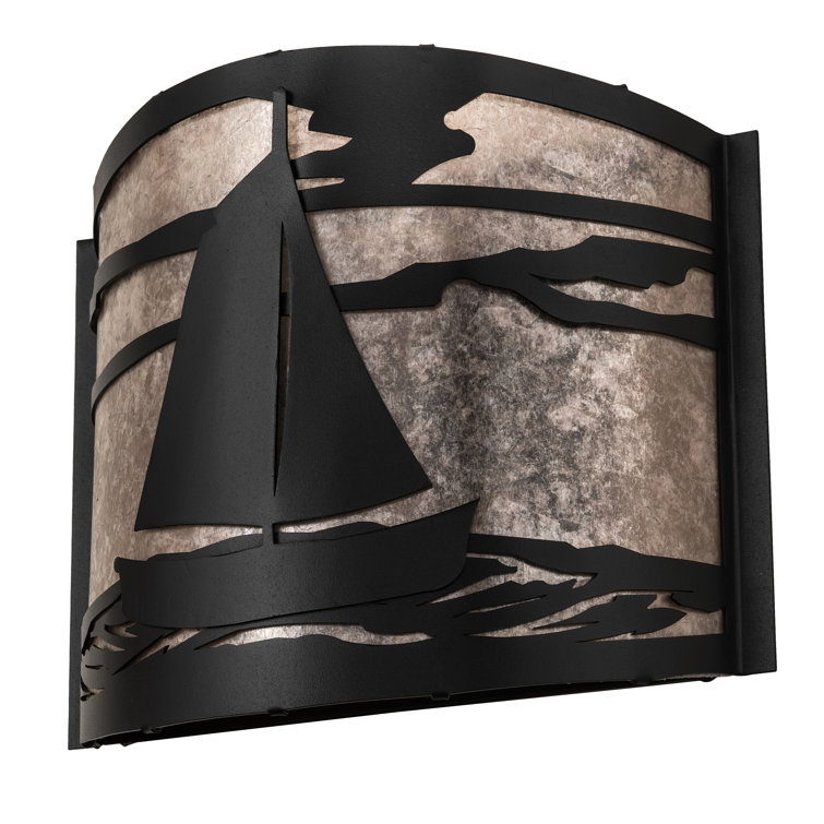 Leeward Sailboat 12" Textured Black Wall Sconce with Silver Mica Diffuser