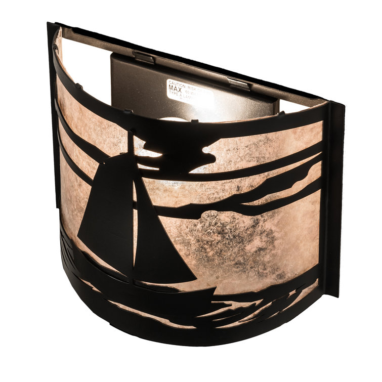 Leeward Sailboat 12" Textured Black Wall Sconce with Silver Mica Diffuser