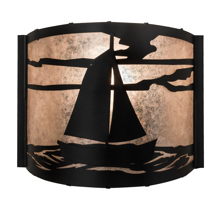 Leeward Sailboat 12" Textured Black Wall Sconce with Silver Mica Diffuser