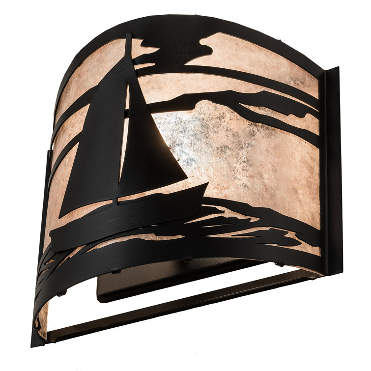 Leeward Sailboat 12" Textured Black Wall Sconce with Silver Mica Diffuser