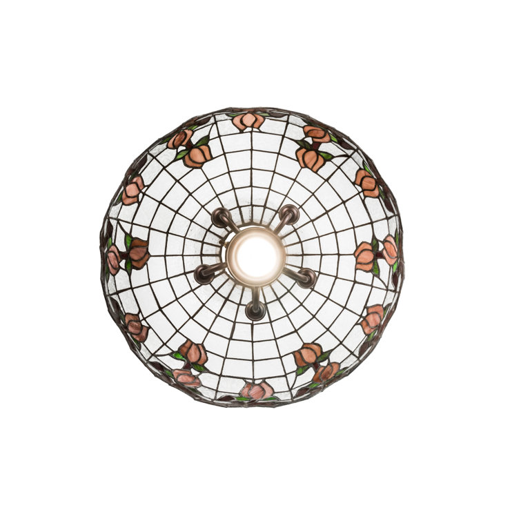 Elegant Crowned 20" Black and Clear Glass Pendant with Plum-Pink Rosebud Accents
