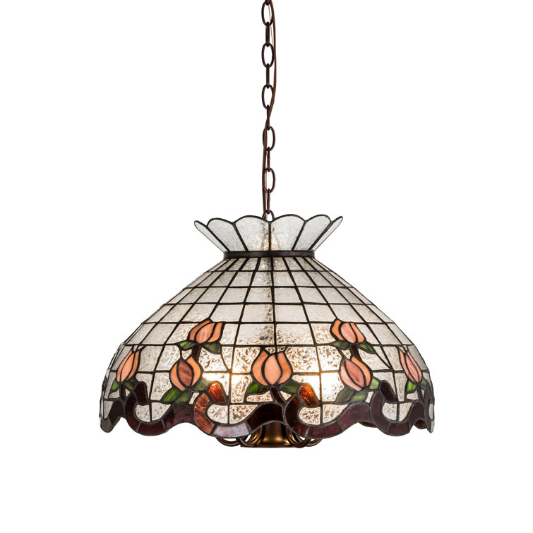 Elegant Crowned 20" Black and Clear Glass Pendant with Plum-Pink Rosebud Accents