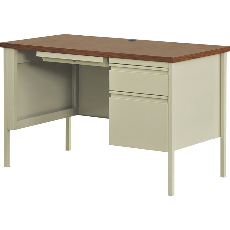 Mahogany and Beige Executive Desk with Filing Cabinet