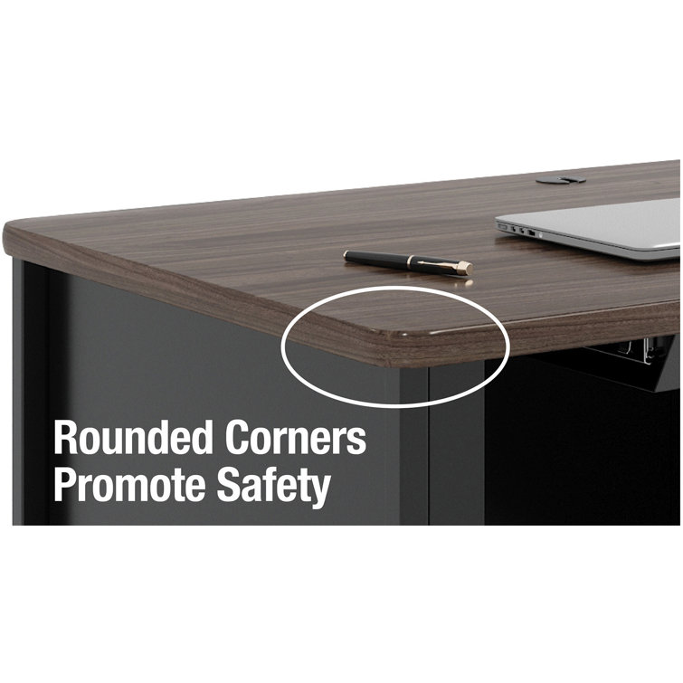 Black Walnut Steel Teacher's Desk with Drawers