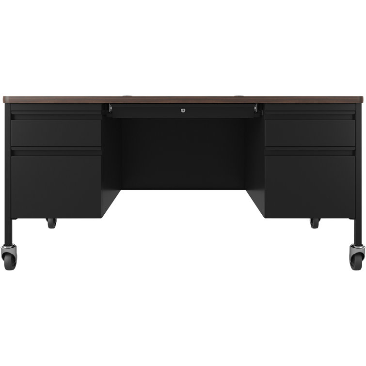 Black Walnut Steel Teacher's Desk with Drawers