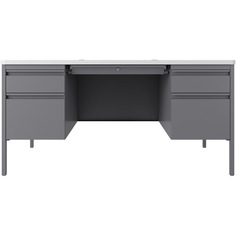 White and Gray Executive Desk with Drawers