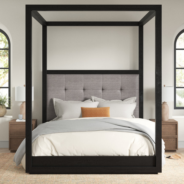 Modern Gray Queen Platform Bed with Tufted Upholstered Headboard and Storage
