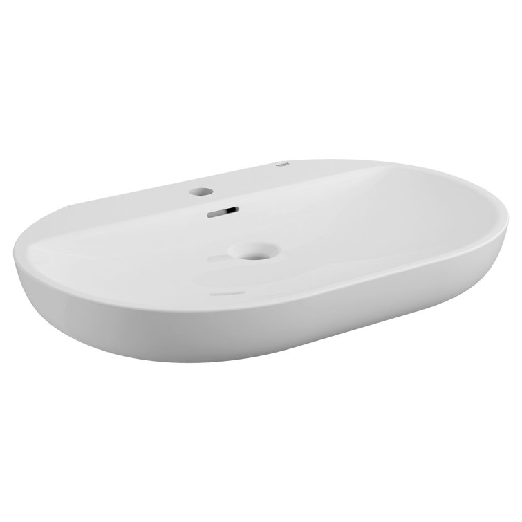 Alpine White Ceramic Oval Wall-Mount Vessel Sink