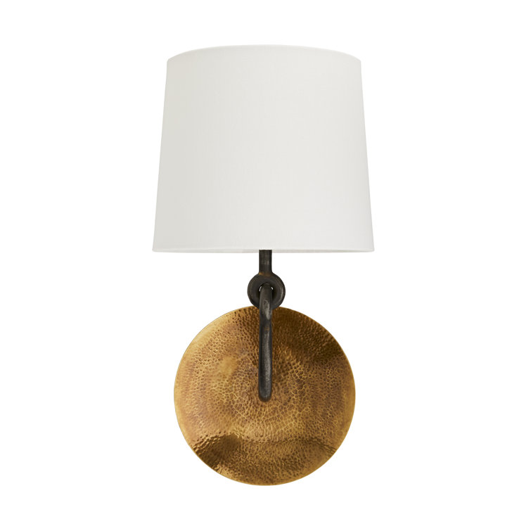 Antique Brass and Bronze Plug-In Sconce with White Shade