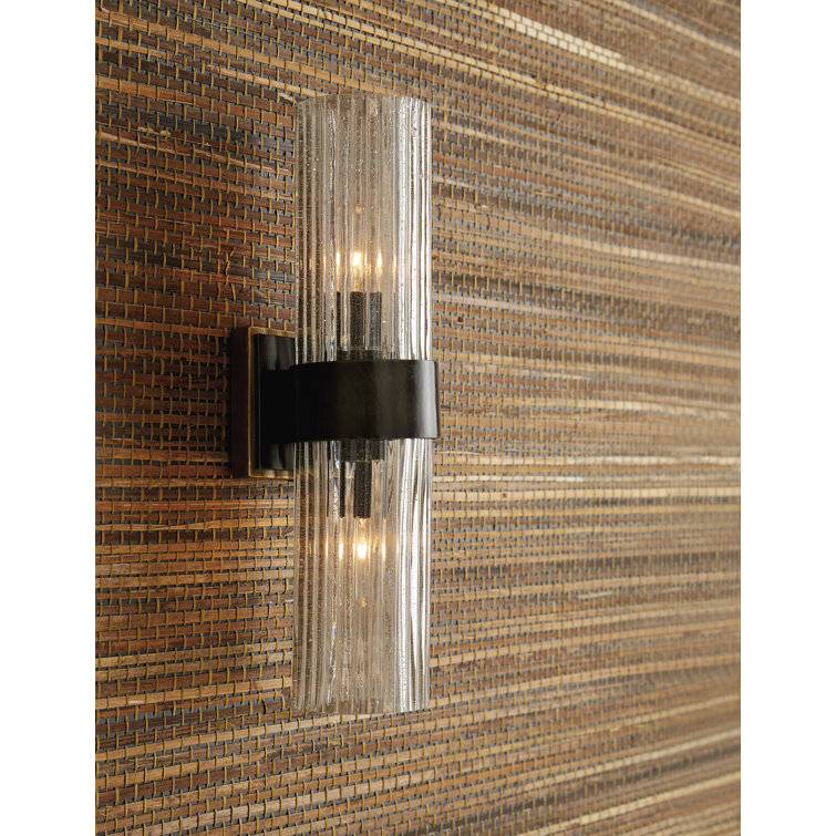 Clear Glass and Iron Plug-In Wall Sconce