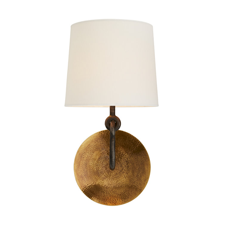 Antique Brass and Bronze Plug-In Sconce with White Shade