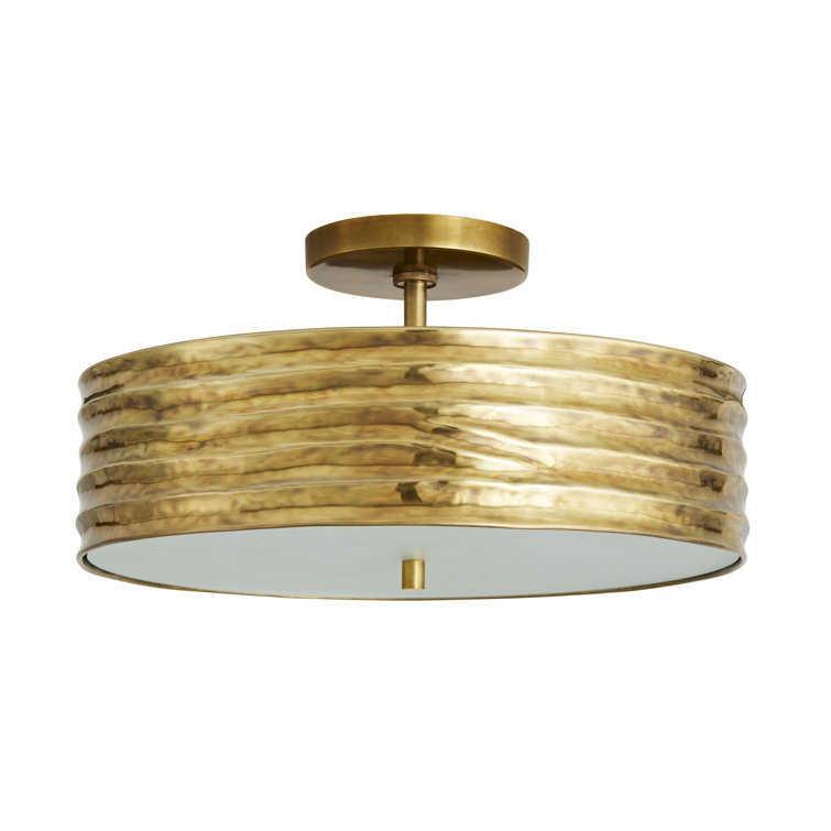 Antique Brass Drum Semi-Flush Mount Ceiling Light