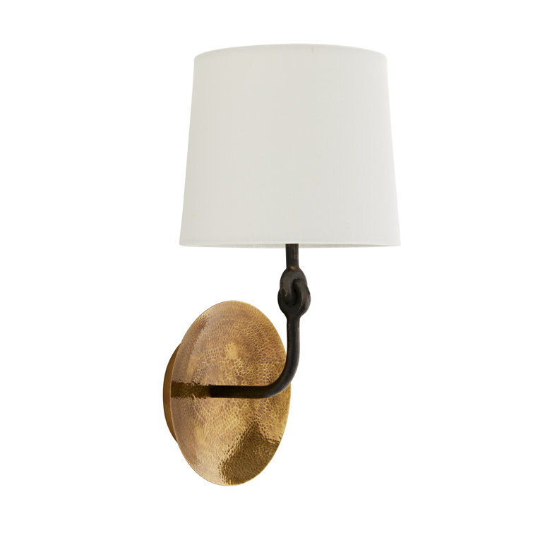 Antique Brass and Bronze Plug-In Sconce with White Shade