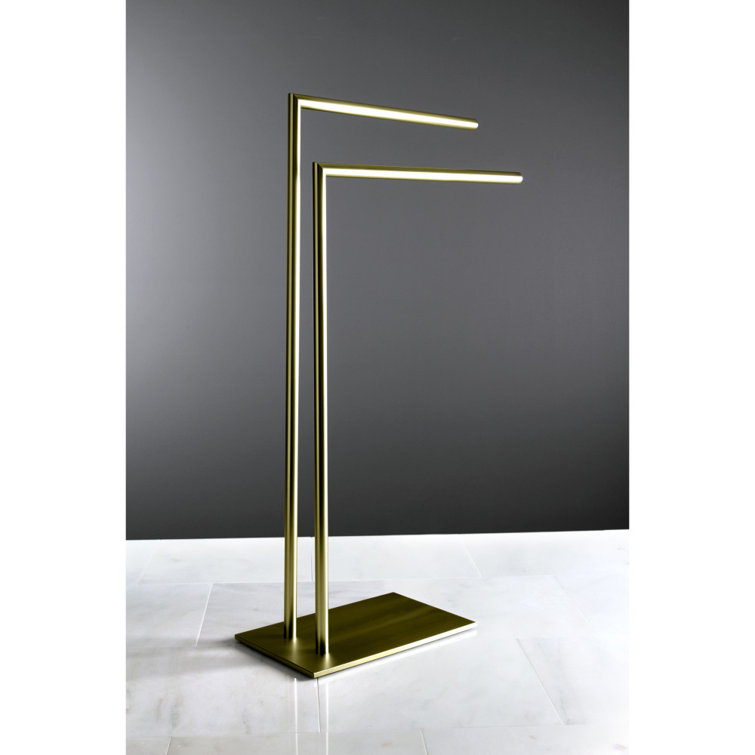 Brushed Brass Dual-Tier Freestanding Towel Rack