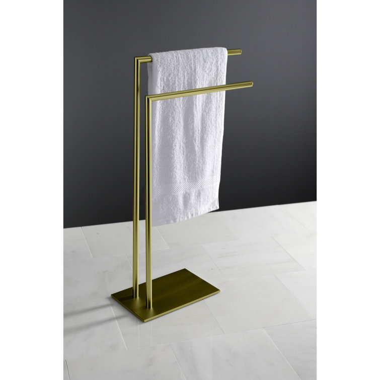 Brushed Brass Dual-Tier Freestanding Towel Rack
