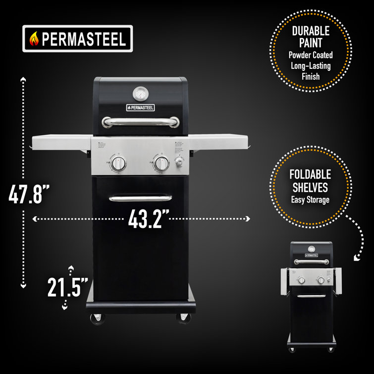 Compact Black Propane Gas Grill with Foldable Side Tables