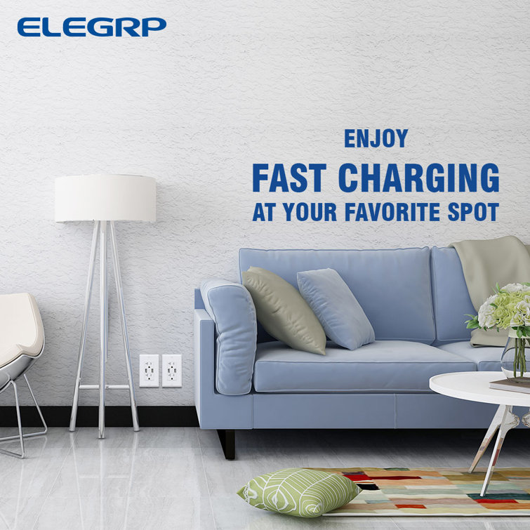 White Dual USB Wall Charger with Tamper Resistant Outlets