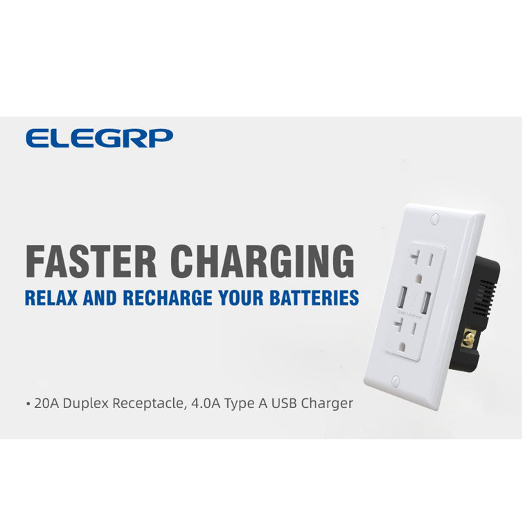 White Dual USB Wall Charger with Tamper Resistant Outlets