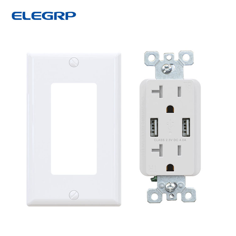 White Dual USB Wall Charger with Tamper Resistant Outlets